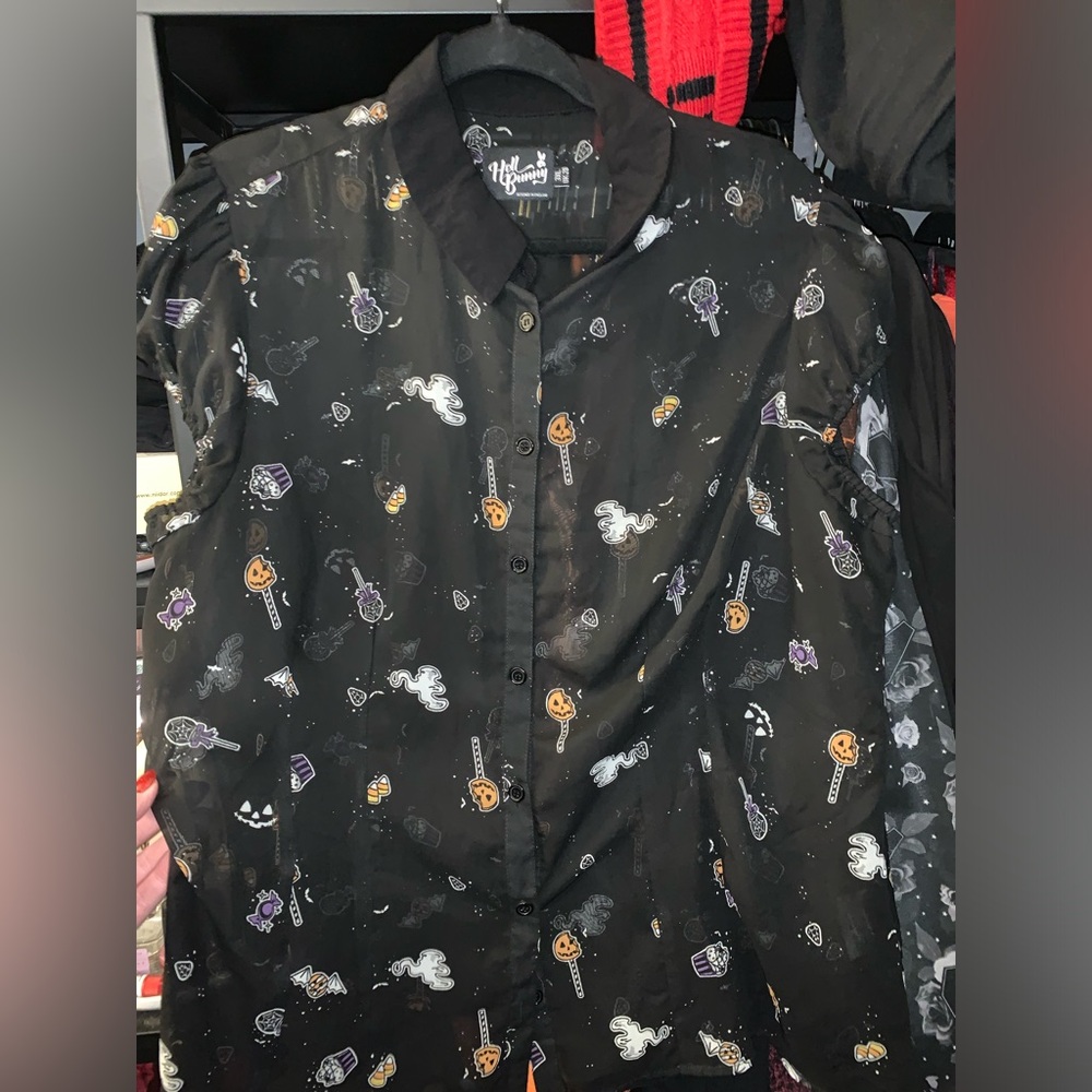 Hell bunny button down collared shirt trick r treat print size 3XL